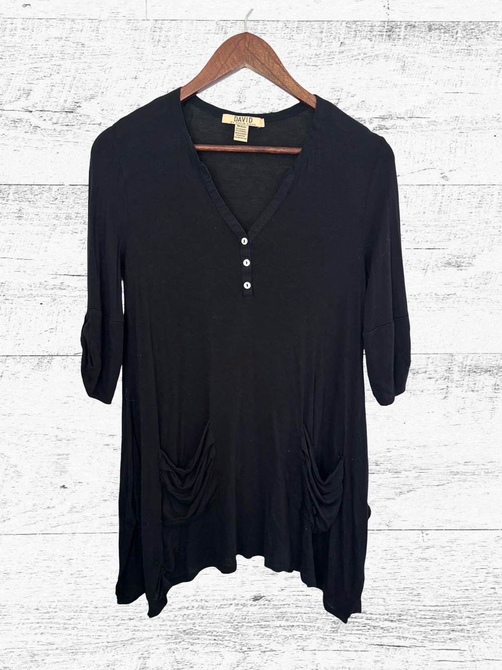 David Kahn Black Asymmetrical Tunic with 3/4 Sleeves